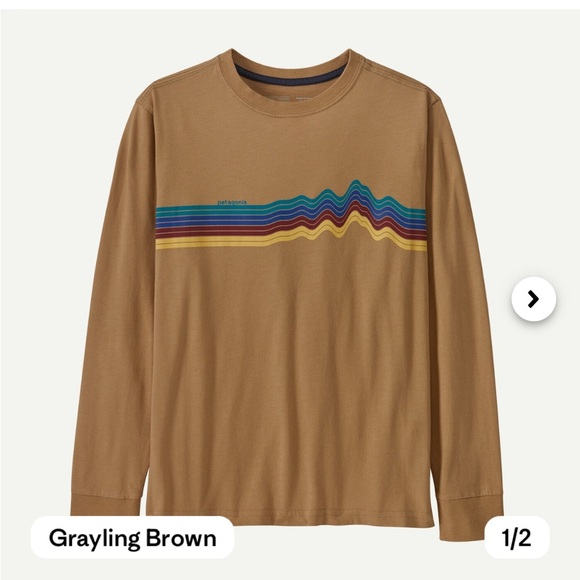 Patagonia Kids' Medium Long-Sleeved Cotton Ridge Rise Stripe T-Shirt Brown NWT - Picture 7 of 8